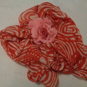 BIG BEAUTIFUL RETRO RED CIRCLES ON WHITE LONG COTTON SCARF